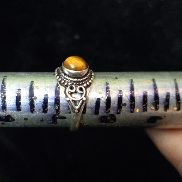 123 Tiger Eye Silver Gemstone Ring size 7.5 stamped 925 shipping sale - Picture 10 of 11